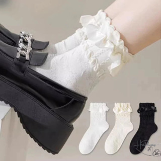 Tất Vớ Cổ Cao Nữ Tất Ren Ruy Băng LoLita Phong Cách Nhật Bản Viền Hoa TVH1487