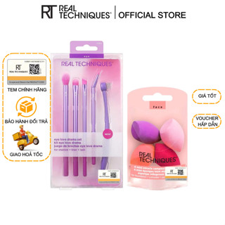  Combo 4 mút trang điểm mini RT Real Techniques và Bộ 5 cây cọ mắt RT Real Techniques kit eye love 