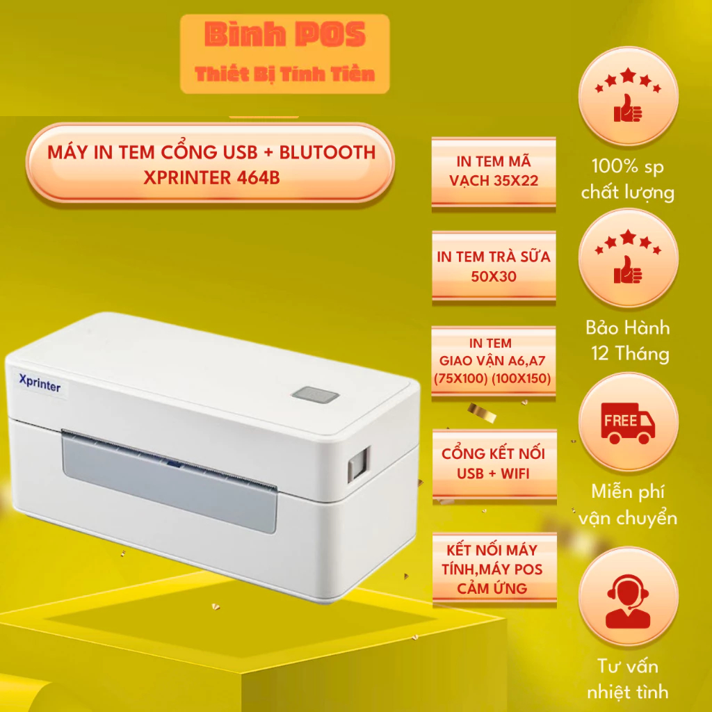 Máy in vận đơn khổ A6 XPRINTER 464B (USB + BLUTOOTH) | Có hỗ trợ app trung gian