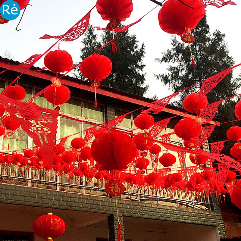Lồng Đèn Thích Hợp Trang Trí Tết Nguyên Đán Chống Thấm Nước 20Cm Nylon Màu Đỏ Đèn Lồng Giấy Nhựa