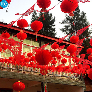 Lồng Đèn Thích Hợp Trang Trí Tết Nguyên Đán Chống Thấm Nước 20Cm Nylon Màu Đỏ Đèn Lồng Giấy Nhựa
