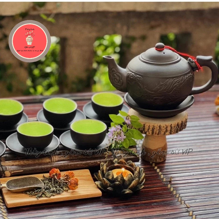 Bộ ấm chén uống trà Tử Xa - Bộ ấm chén uống nước gốm Bát Tràng cao cấp