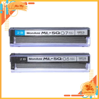 Vỉ 2 Ống Ruột Bút Chì Bấm Monami 0.5mm, 0.7mm 2B Viết nét đậm, nhẹ mượt và êm