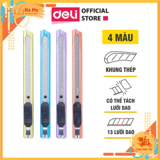 Combo 5 Cây Dao Rọc Giấy Nhỏ Deli E2066 - Loại 13 Lưỡi Dao Bằng Thép Hợp Kim SK5 Sắc Bén