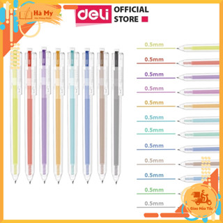 Hộp 12 Cây Bút Bi Nước Mực Gel Bấm Nhiều Màu Nhanh Khô 0.5mm Deli G118
