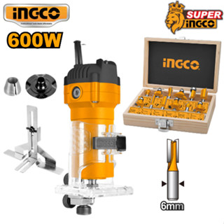 Máy cắt mép / Máy soi gỗ và bộ 12 mũi phay INGCO 600W PLM6001-AKRT1201