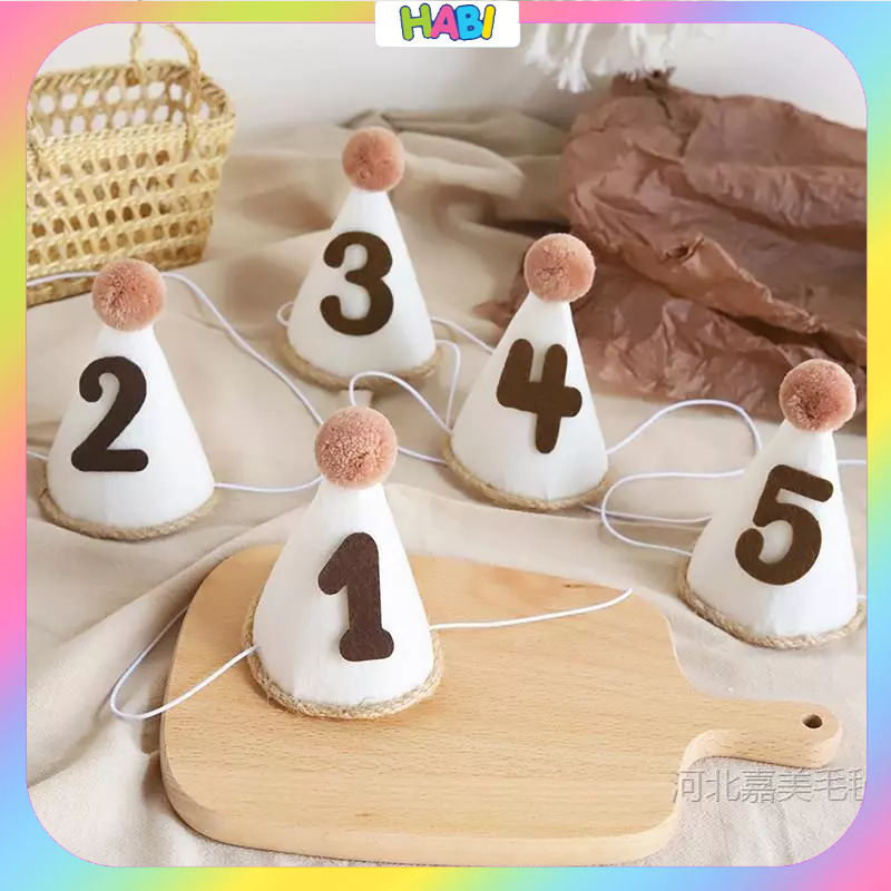 Mũ Dạ Cói Trang Trí Sinh Nhật Cho bé từ 1 đến 9 tuổi