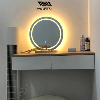 Gương Bỉ Nhập Khẩu - Gương Tròn Để Bàn Trang Điểm 5mm Cảm Ứng Đèn LED Cao Cấp Vạn Bình An