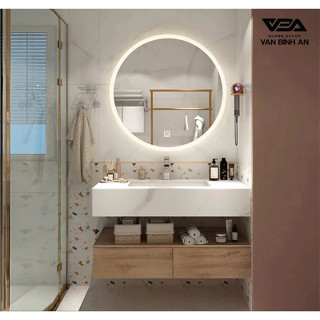 Gương Bỉ Nhập Khẩu Gương Tròn Phun Cát Viền Ngoài Cảm Ứng Đèn LED Cao Cấp Vạn Bình An