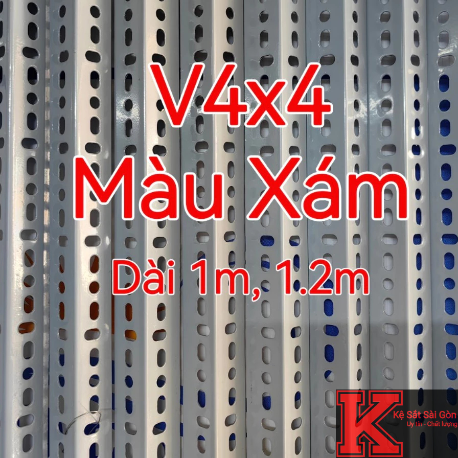 Sắt v lỗ đa năng 4x4 màu xám - Dài 1m, 1.2m lắp kệ sắt v lỗ đa năng