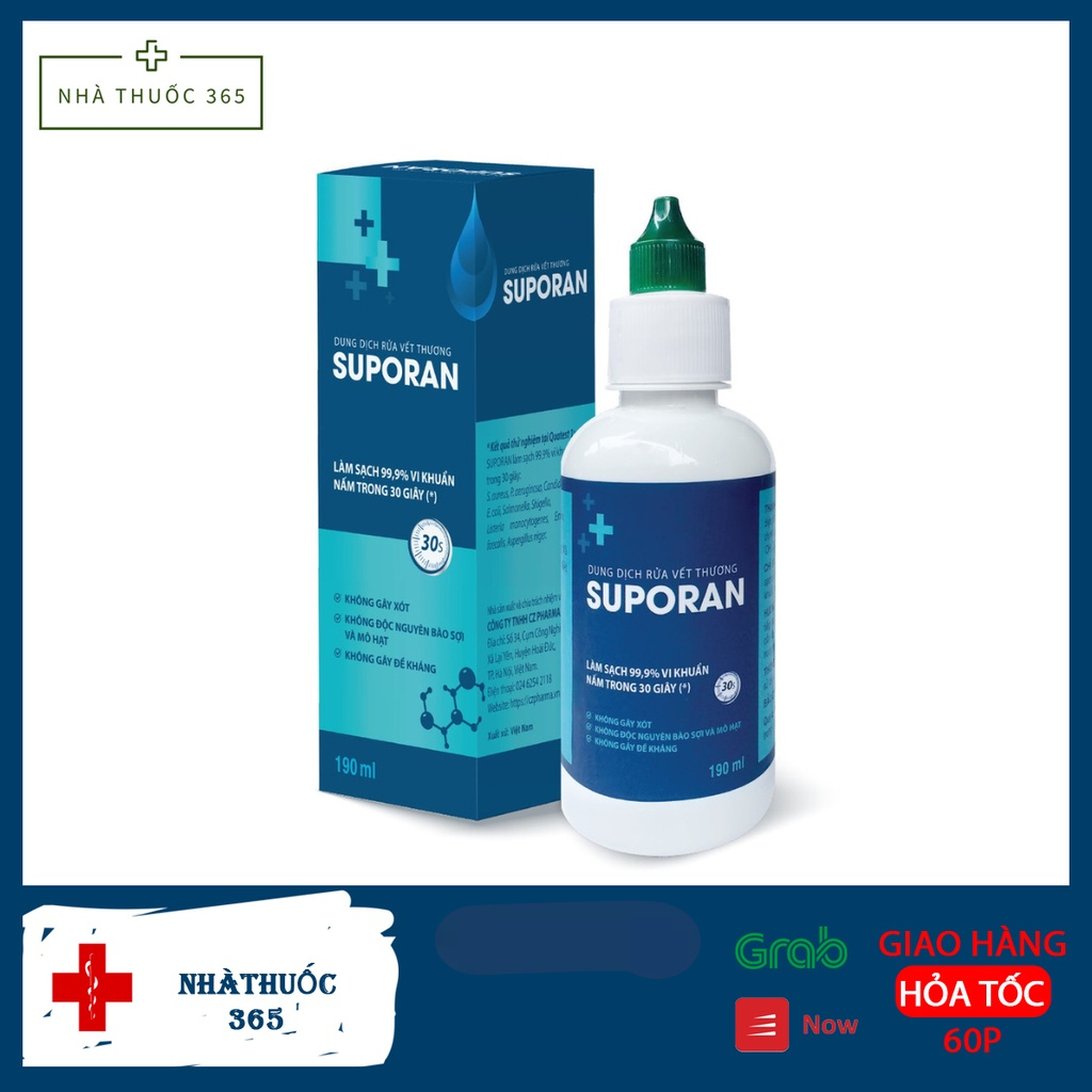Dung dịch rửa vết thương SUPORAN - Làm sạch 99,9% vi khuẩn, nấm trong 30 giây