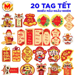 Set 20 Liễng dây tag treo trang trí Tết in 2 mặt mix mẫu mới 2025 Tag Sticker hình trang trí cây mai
