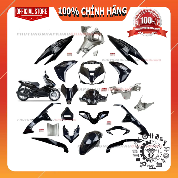 [LẺ MÓN] Dàn áo AB 125 2018 màu Đen Bạc tem Cao Cấp, Air Blade 125 2016 2017 2019 chính hãng