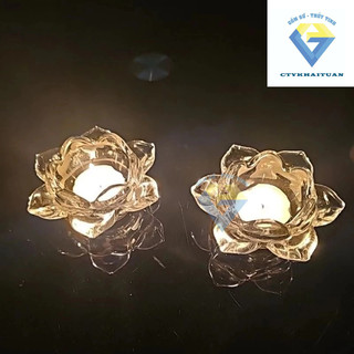 Đế nến - chân nến thủy tinh hoa sen nhỏ - DNHS03 + TẶNG KÈM NẾN