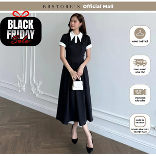  Đầm Xòe Công Sở Cổ Sơ Mi Phối Viền Trắng Thời Trang Đi Làm Dự Tiệc Sang Trọng  BBSTORE'S -D3175