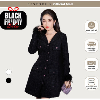  Đầm Xòe Tay Dài Lông Vũ Chất Liệu Vải Bố Tweed Thời Trang Đi Làm Dự Tiệc BBSTORE'S -D2928