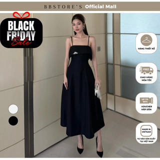  Đầm Xòe Hai Dây Dự Tiệc Vạt Ngực Kết Đá Sang Trọng BBSTORE'S -D3338