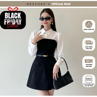  Đầm Xòe Công Sở Tay Dài Nhún Phồng Phối Cổ Sơ Mi Dự Tiệc Sang Trọng BBSTORE'S  - D3733
