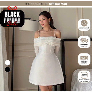  Đầm Xòe Dự Tiệc Hai Dây Trễ Vai Phối Tag Đá Sang Trọng BBSTORE'S -D2771
