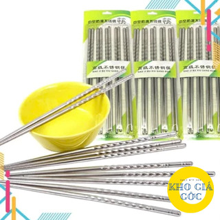 Combo 4 Vỉ Đũa INOX 304 (Tổng 20 Đôi) Chống Trượt, Đũa Tròn Sáng Bóng, Đũa Xoắn Chống Mốc