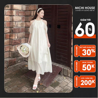 Đầm Maxi Đi Biển Dáng Suông Michi House Váy Xuông Màu Trắng Tiểu Thư Dáng Dài Qua Gối Freesize Bầu Mặc Xinh V611