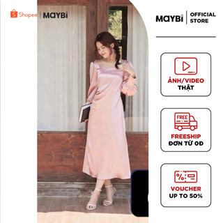 MAYBI Đầm dài tay phồng phối nhún