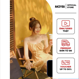 MAYBI Đầm bí tơ queen phối nhún