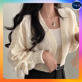 ⭐[P367] Áo KHOÁC len nữ cardigan CỘT NƠ TAY PHỒNG dáng CROPTOP thu đông nữ tính - PnG