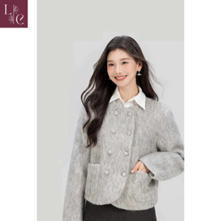   KD03  Áo khoác dạ xám lông Lena phối cúc cùng màu Áo khoác dạ nữa xám trơn bo gấu 