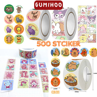 (500 miếng) Cuộn sticker khen thưởng kuromi loopy capybara tiếng Anh cảm ơn quà tặng Gumihoo1