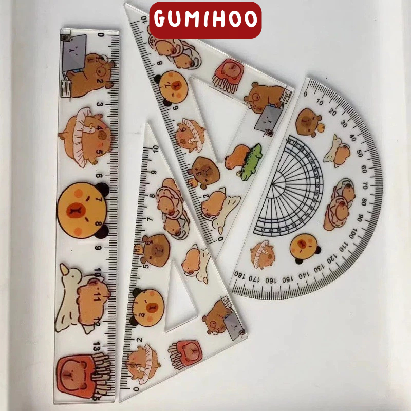 Set 4 món thước kẻ ê ke, thước đo độ quà tặng học sinh eke Gumihoo1