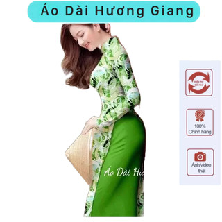 Các mẫu áo dài lụa in rẻ đẹp, màu xanh lá, mặc mát, bay tà, áo dài giáo viên- Áo Dài Hương Giang Nữ Women Dress