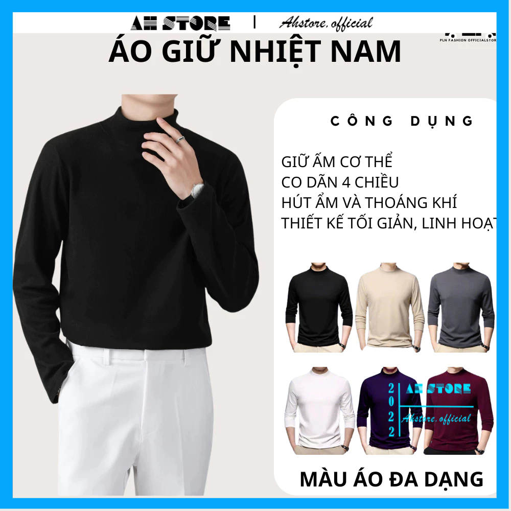Áo thun giữ nhiệt nam dài tay cổ cao 5 phân, áo giữ nhiệt nam giữ ấm lót chất nỉ dày dặn - AHSTORE