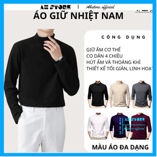 Áo thun giữ nhiệt nam dài tay cổ cao 5 phân, áo giữ nhiệt nam giữ ấm lót chất nỉ dày dặn - AHSTORE
