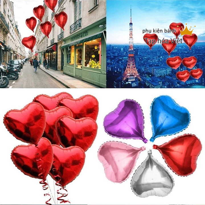 Bóng Trái Tim tráng nhôm to đại 35-40Cm Valentine, bóng bay kính 18inch