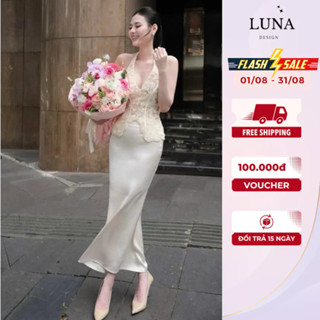 Set Đồ Nữ Thiết Kế Đi Tiệc Sang Chảnh Áo Ren Cổ Yếm Ôm Body Phối Chân Váy Lụa Đuôi Cá Hẹn Hò Dạo Phố Quyến Rũ Kiêu Sa