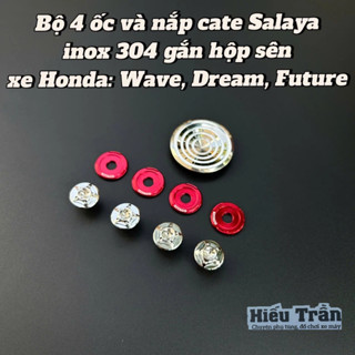 Bộ nắp hộp xích + 4 ốc Salaya inox 304 cho xe Honda và 4 long đền đỏ ( Wave, Dream, Fu)