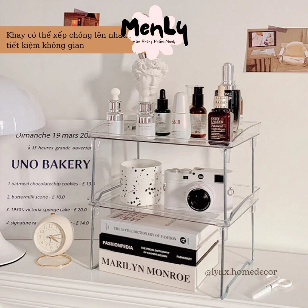 Kệ đựng để mỹ phẩm trong suốt đa năng chất liệu nhựa cứng acrylic decor góc học tập, làm việc BQ10