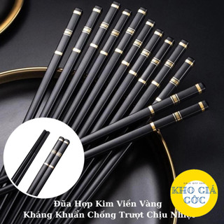   Combo 3 Vỉ  Vỉ 10 Đôi Đũa Hợp Kim Sợi Thuỷ Tinh Viền Vàng 3 Sọc Chống Trơn Chống Mốc Chịu Nhiệt Sang Trọng 