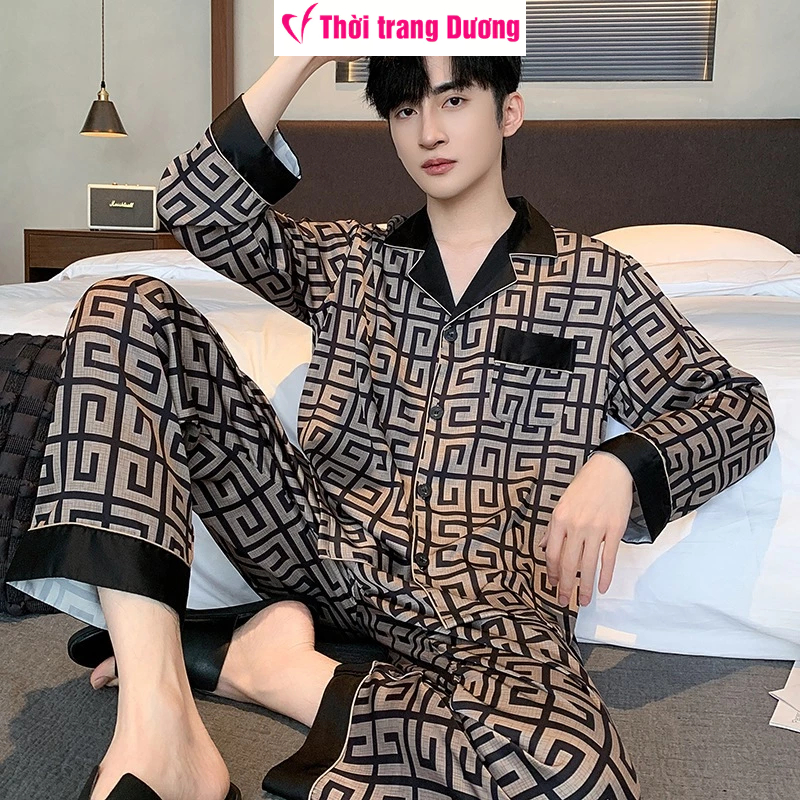 Bộ pyjama nam dài tay / Ngắn tay phối họa tiết nổi bật vải lụa satin mềm mại, thoáng mát NG512D - Thời Trang Dương