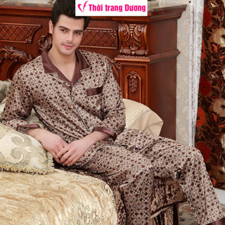 [M-3XL] Pijama nam dài tay mặc nhà phối họa tiết nổi bật vải lụa satin mềm mại, thoáng mát NG057 -Thời Trang Dương