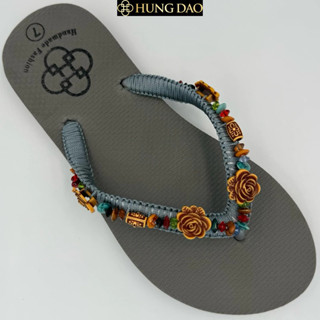  Dép lê xỏ ngón nữ Hùng Đào hoa hồng gỗ đẹp đế chống trượt đủ size nhiều màu 