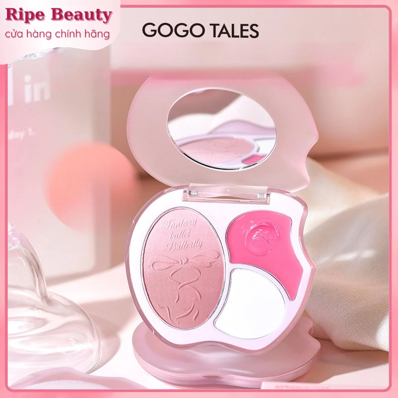 Phấn Má Hồng Gogotales 3 Ô Nhũ highlight Bắt Sáng Mắt Má Kèm Highlight Bắt Sáng Má Hồng