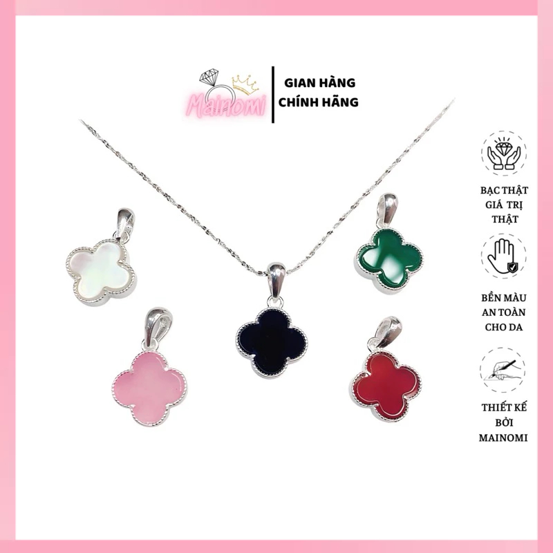 Dây chuyền mặt 4 lá bạc chuẩn 5 màu có lẻ mặt MAINOMI