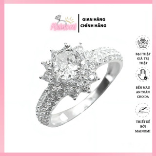 Nhẫn nữ bạc ta hình hoa sen tuyết viền đá dày dặn lấp lánh. Nhẫn Bạc MAINOMI shop bạc xinhh