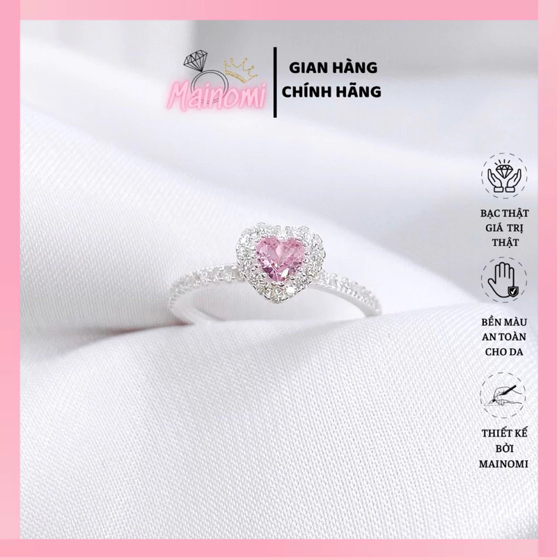  Nhẫn tim đá hồng bạc ta xinh xắn MAINOMI hot trend của các nàng 