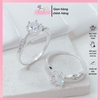 Nhẫn nữ đá chủ 6ly viền xoắn vai bèo cách điệu mềm mại tinh tế nhẹ nhàng Mainomi Shop Bạc Xinh