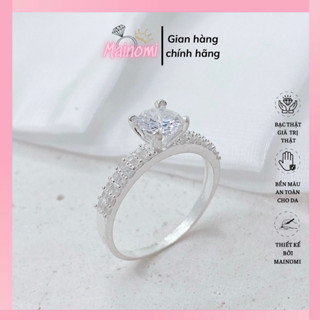 Nhẫn nữ đá chủ 6ly viền 2 hàng đá li ti lấp lánh sang trọng, hàng dày đẹp Mainomi Shop Bạc Xinh
