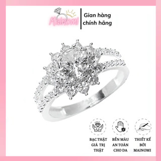 Nhẫn nữ 2 hàng điểm nhấn hoa thược dược đá sang trọng quý phái Mainomi Shop Bạc Xinh