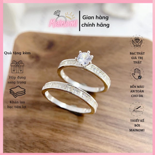  Nhẫn đôi chuẩn bạc đá viền ép bền sáng đẹp phong cách độc đáo Mainomi Shop Bạc Xinh 